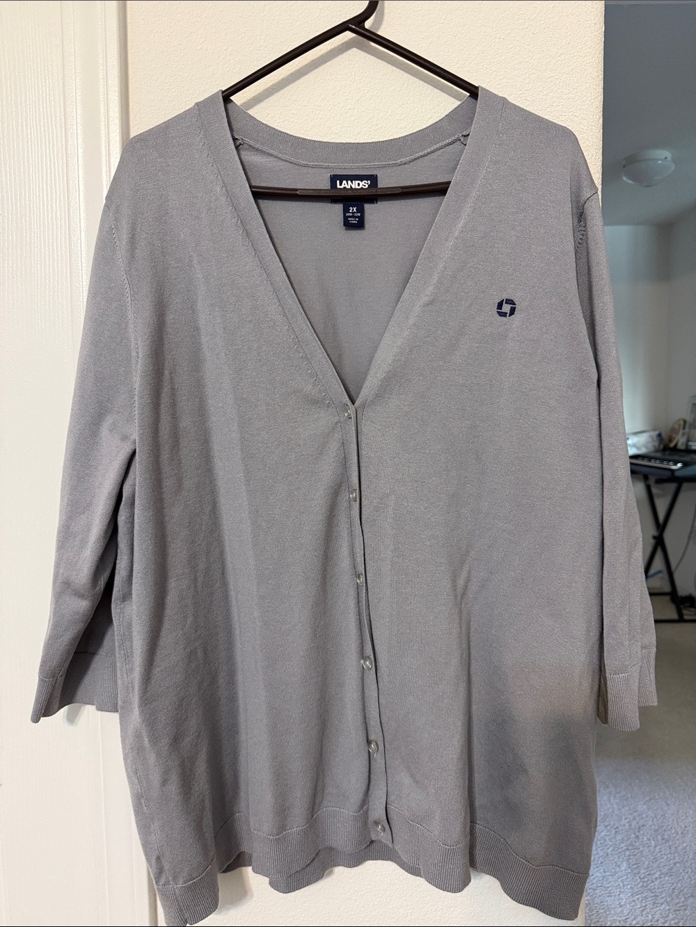 Lands' End Women's Light Gray V-Neck Button Cardigan